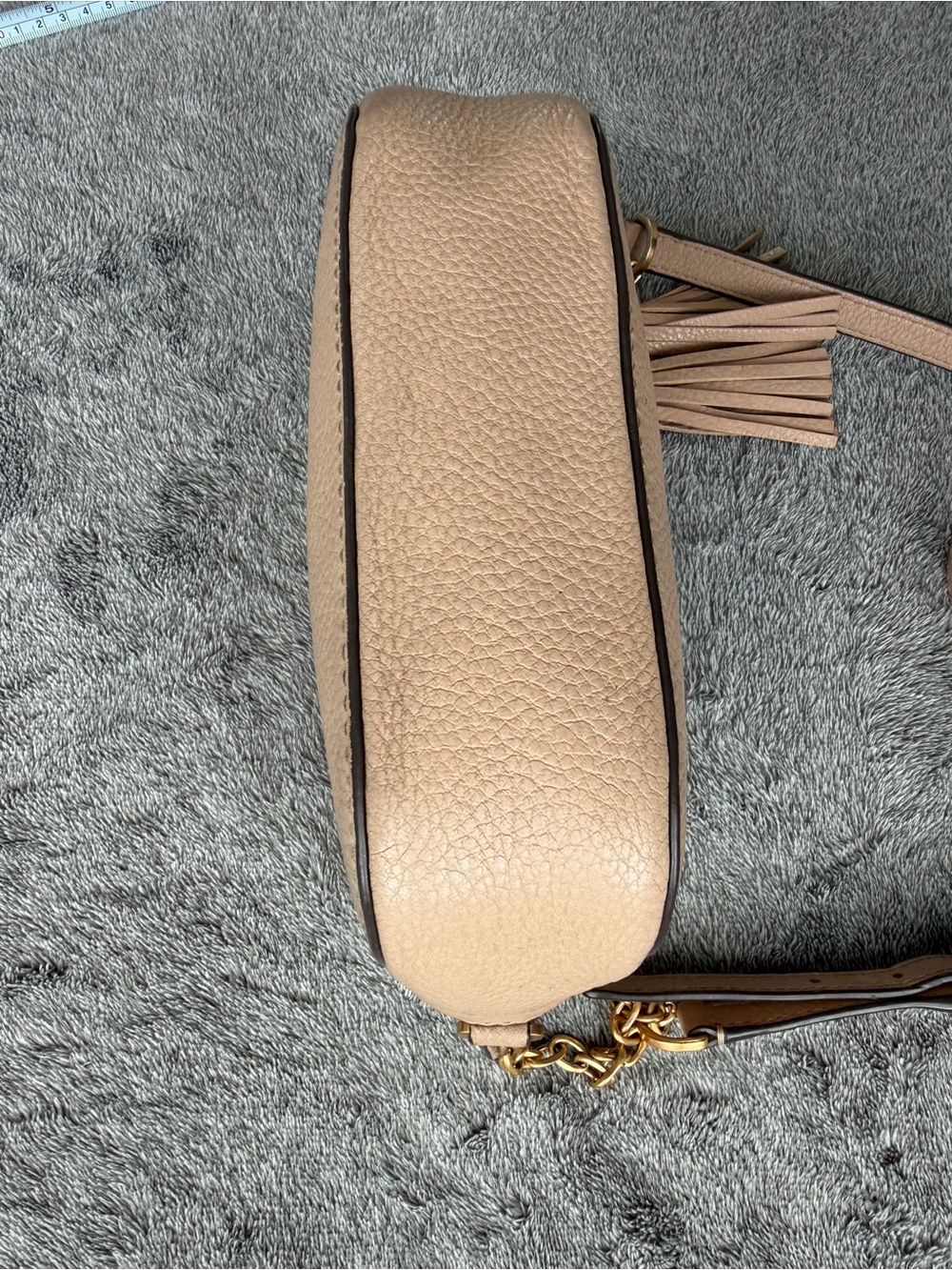 Tory Burch Pebbled Leather Crossbody in Taupe with Tassels - Picture 5 of 6